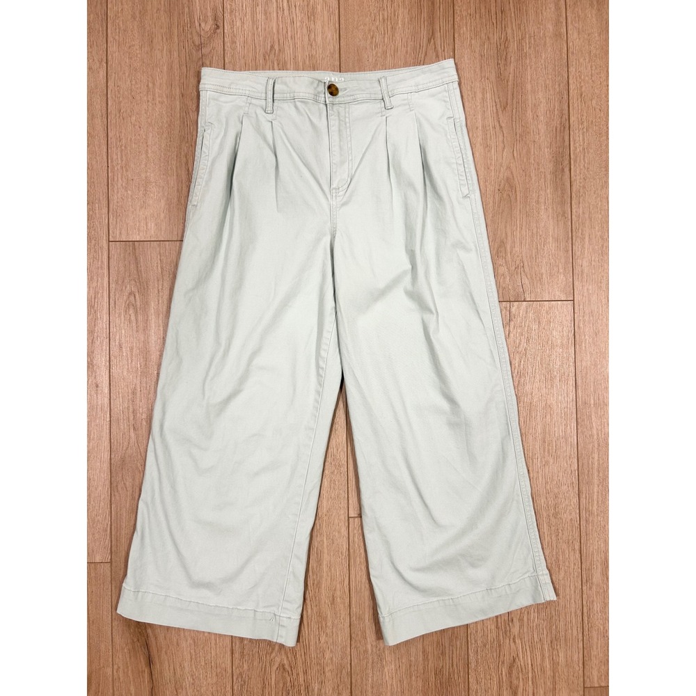 ANA a.n.a. Sage Green High Rise Wide Leg Crop Pleated Pants Size 14